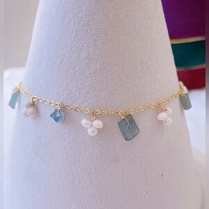 Natural Blue Jadeite & fresh water pearl foot chain